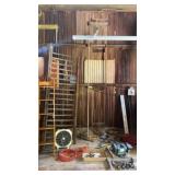 Wooden Toolbox, Hanging Scale, Extension Cords, an