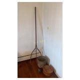Wooden Bucket, Primitive Hay Fork, and More
