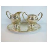 STERLING SILVER CREAM & SUGAR & TRAY