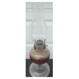 Glass Oil Lamp with Metal Burner and Round Base