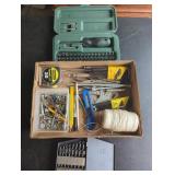Tool Set Featuring Screwdrivers, Drill Bits, Tape