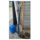 Garden Tools with Ceramic Planter and Plastic Can