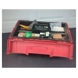 Red Plastic Toolbox with Assorted Contents