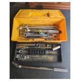 Yellow Plastic Toolbox with Contents, Wrenches and