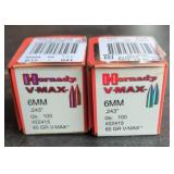 (2) Boxes of Hornady V-MAX 6mm 243 Bullets