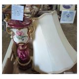 Porcelain Lamp with Rose Motif and Shade