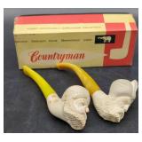 Two Countryman Meerschaum Smoking Pipes
