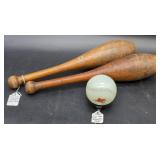 Two Wooden Indian Clubs and Baseball Bank