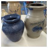 Stoneware Pine Cone Pitcher and Cobalt Glazed Vase