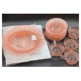 Pink Depression Glass Dinner Set, 13 Pieces
