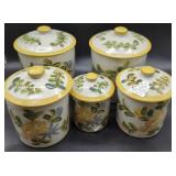 Five Hand-Painted Ceramic Canisters with Lids