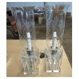 Etched Glass Hurricane Lamps with Crystal Accents