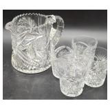 Cut Glass Pitcher with Four Tumblers