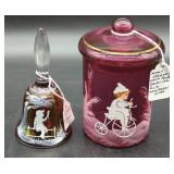 West Morland Mary Gregory Style Glass Bell and Jar