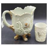 Northwood Louis XV Custard Water Pitcher and Tumbl