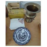 Household Items with Plate and Metal Vase