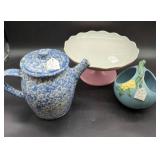 Teapot, Weller Basket, and Cake Stand