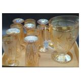 Iris and Herringbone Marigold Carnival Glass Set