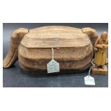 Carved Wooden Lidded Box and Figurine