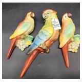 Three Ceramic Parrot Wall Plaques