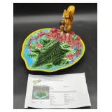 Majolica Ceramic Tray with Squirrel Figurine