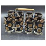Libbey Glass Tumblers with Gold Coin Motif and Car