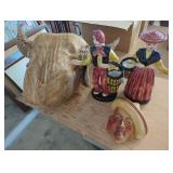 Ceramic Figures and Woven Ram Wall Mount