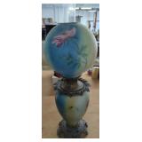 Hand-Painted Glass Oil Lamp with Metal Base