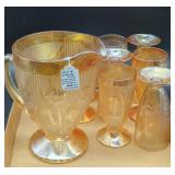 Iris and Herringbone Marigold Carnival Glass Set