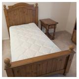 Twin-Size Pine Wood Bed Frame and Side Table