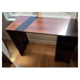 Wood Veneer Desk With Storage Shelves and Cabinet