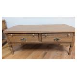 Wood Coffee Table with Two Drawers and Brass Pulls