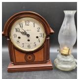 Howard Miller Mantel Clock and Glass Oil Lamp