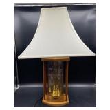Wood and Brass Table Lamp with Glass Panels