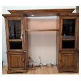 Oak Entertainment Center with Glass Doors and Ligh