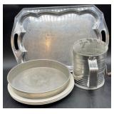 Metal Tray, Baking Pans, and Flour Sifter