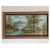 Framed Landscape Painting with Mountain and River