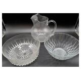 Clear Glass Pitcher and Bowls Set