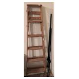 Wood Ladder and 3 Metal Fence Posts