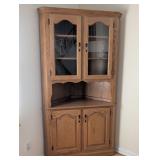 Oak Corner Cabinet with Glass Doors