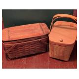 Two Woven Wood Picnic Baskets