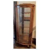 Curved Front Oak Curio Cabinet with Glass Shelves