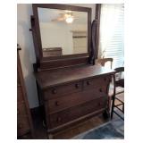 Oak Dresser with Mirror and Scroll Legs