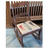 Wooden Rocking Chair with Feather Motif Upholstery