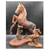 Two Carved Wood Horse Sculptures
