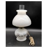 Milk Glass Table Lamp With Farmhouse Motif