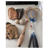 Sports Equipment Lot: Gloves, Balls, Rackets