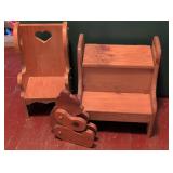 Wooden Step Stool, Chair, and Puzzle