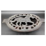 Cast Iron Covered Dish with Horse Motif Lid
