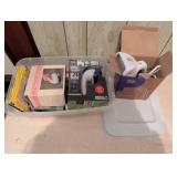 Bin of Assorted Sewing, Fabric Care, and Household
